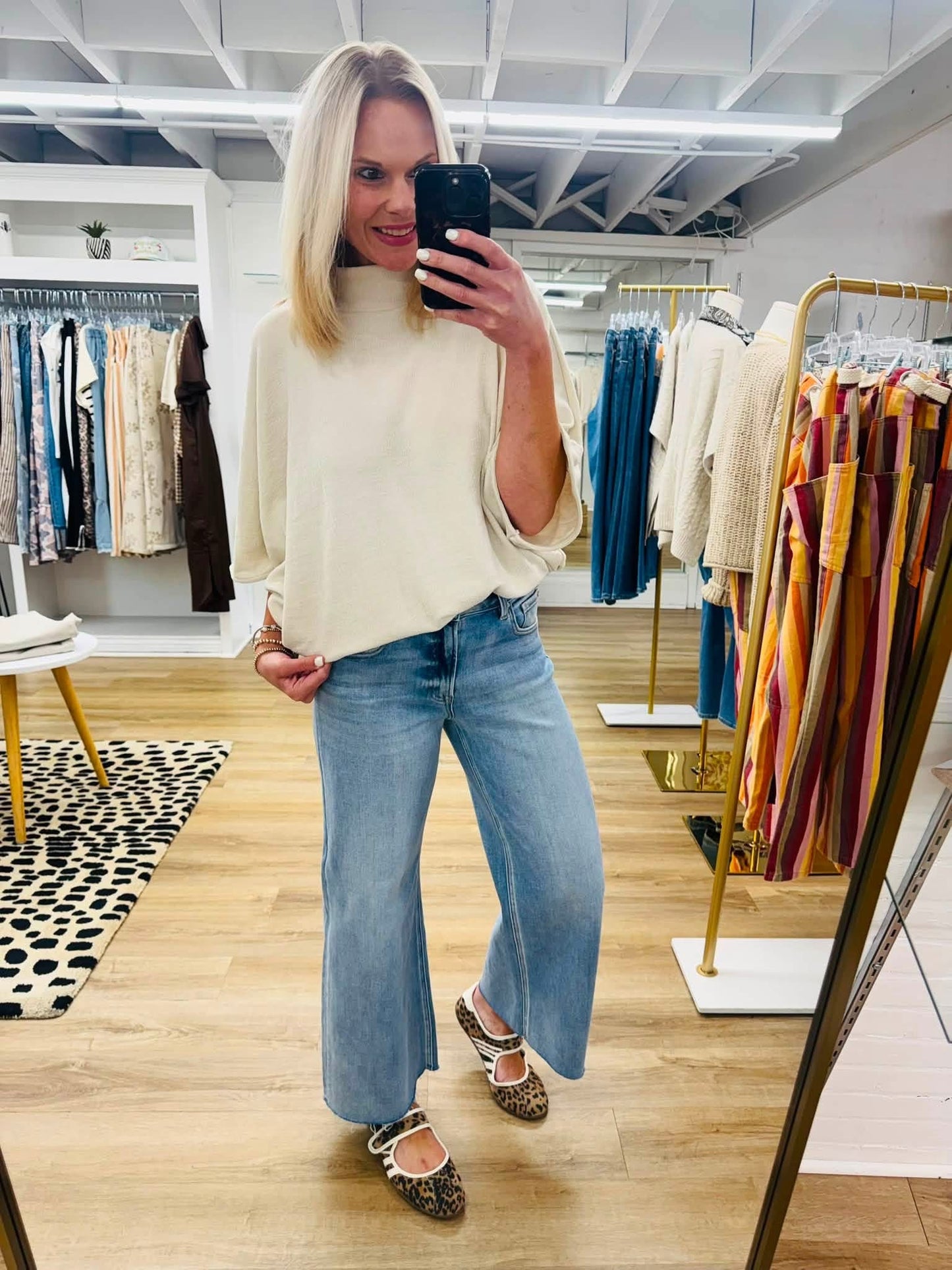 Bistro Vibes Ecru Mock Neck Top