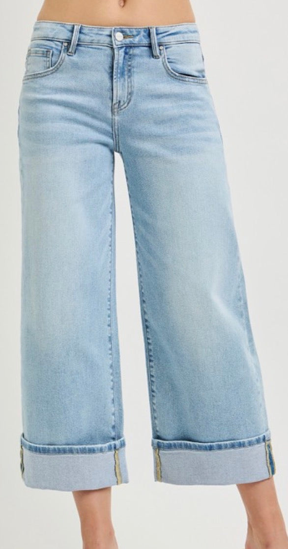 Slouchy Crop Wide Cuffed Jeans