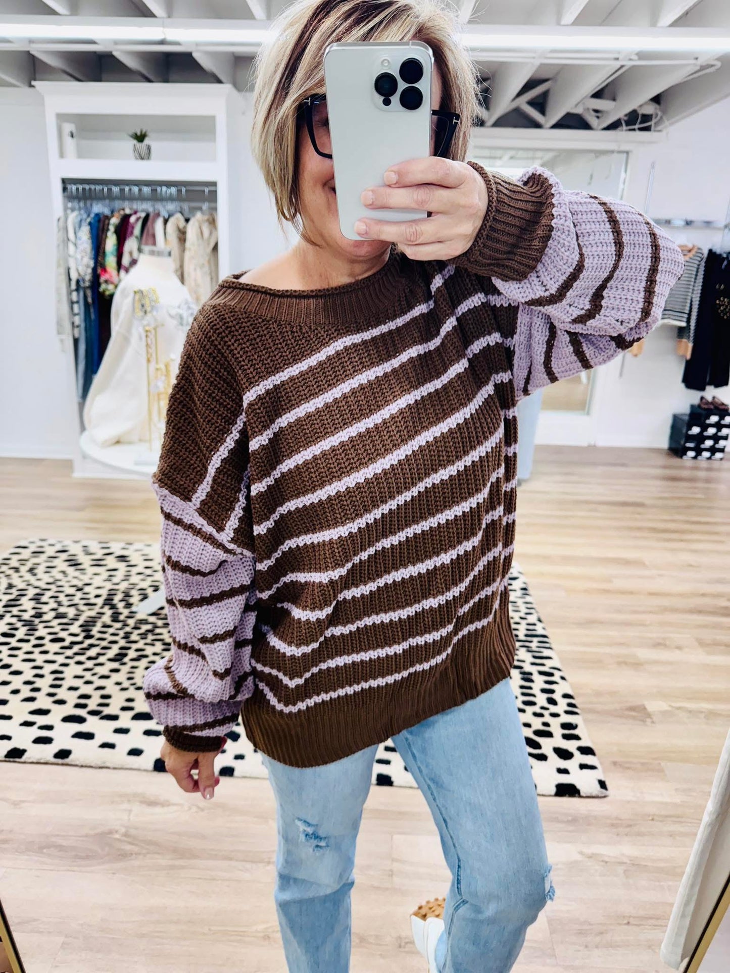 Elina Brown/Blush Striped Sweater