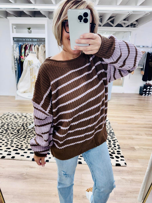 Elina Brown/Blush Striped Sweater