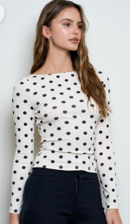 Polka Dot Boat Neck Long Sleeve