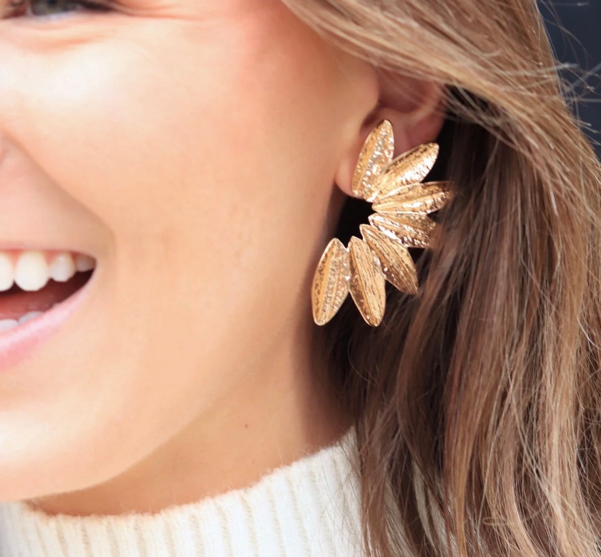 Textured Gold Wing Earrings