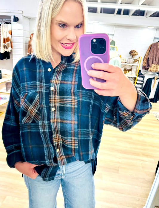 Kambrie Navy Button Down Plaid