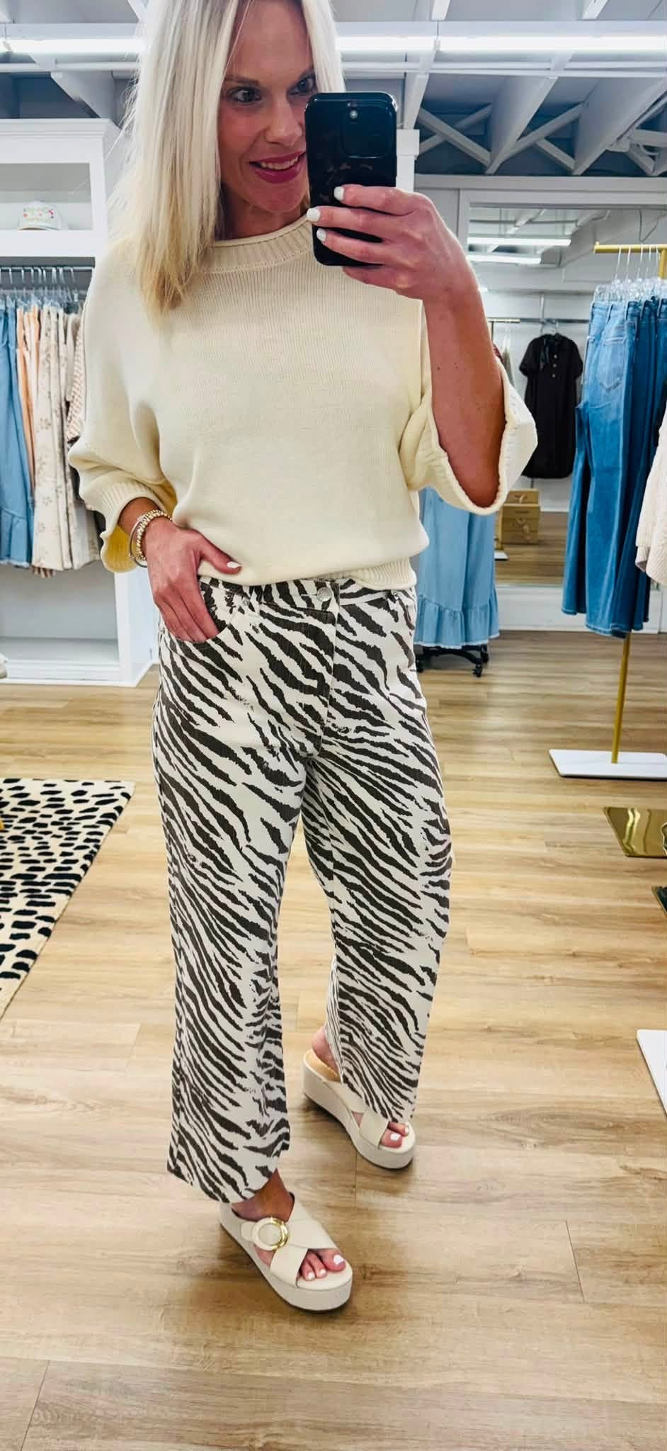 Michele Ecru Zebra Wide Leg Pant