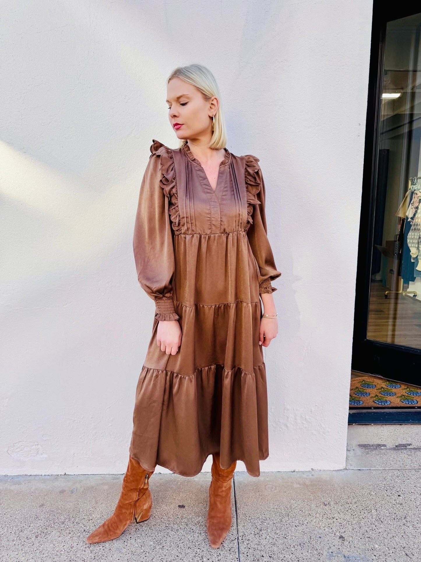 Autumn In Soho Mocha Midi Dress