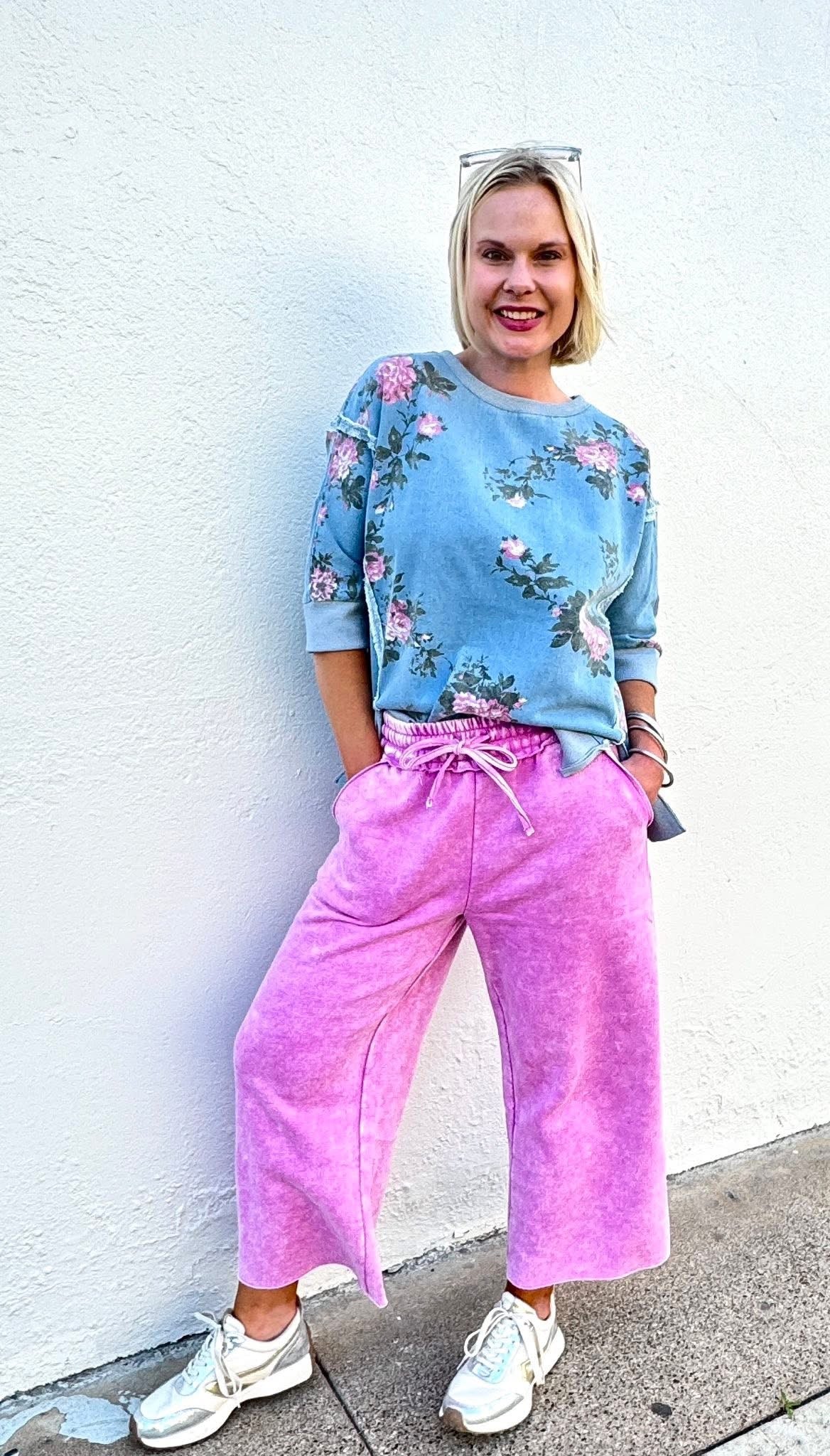 Acid Wash Palazzo Pants