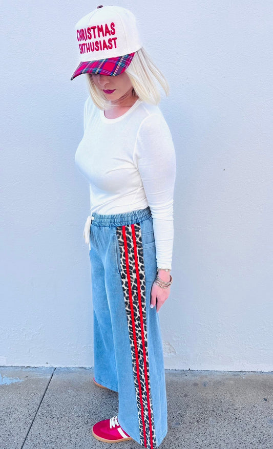 Arlo Red/Denim Leopard Pants