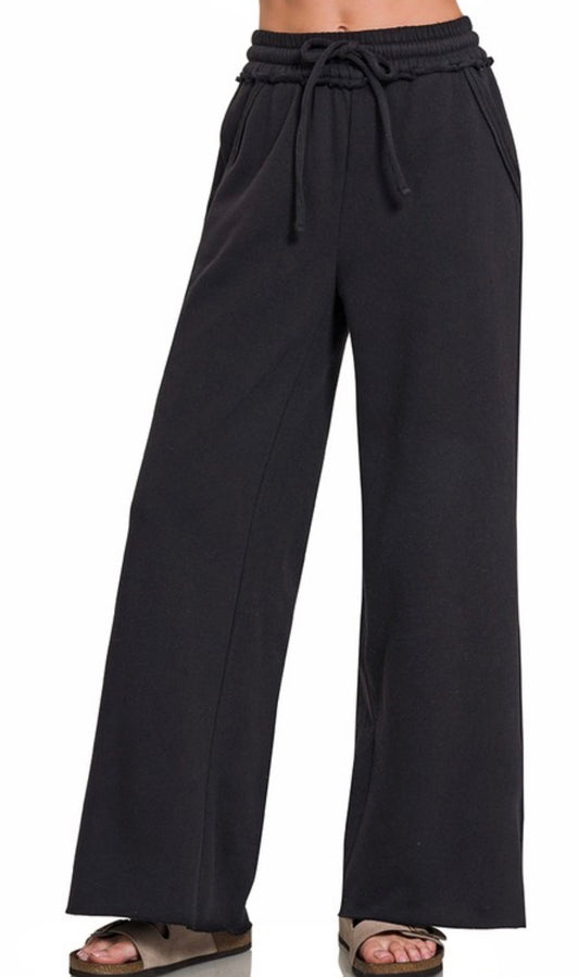 Fleece Exposed Wide Leg Sweats