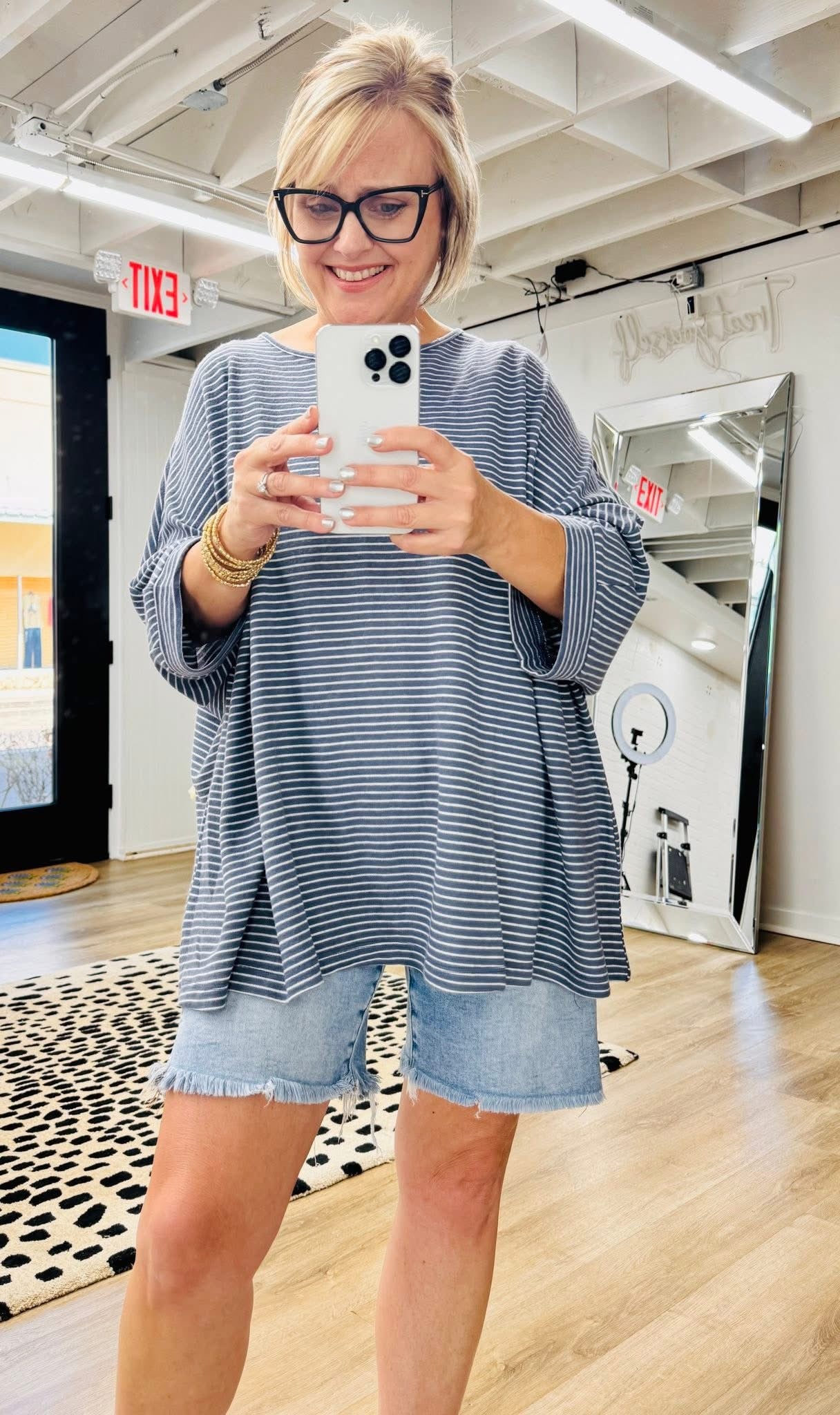 Stripe Pattern 3/4 Sleeve Top