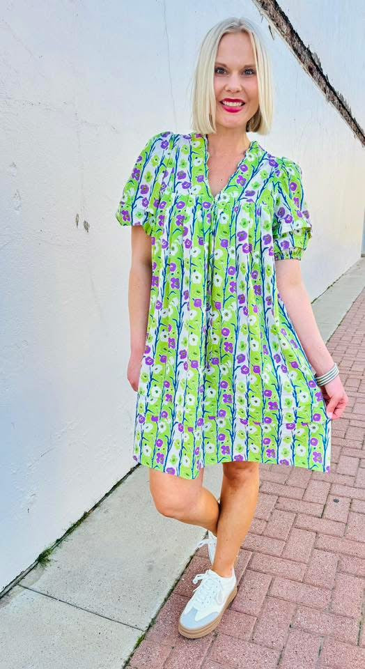 Floral Pleated Mini Dress