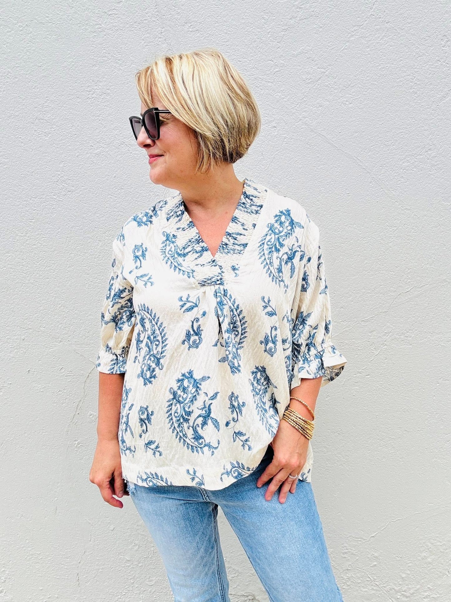 Willow Vine Ruffle Trim Blouse
