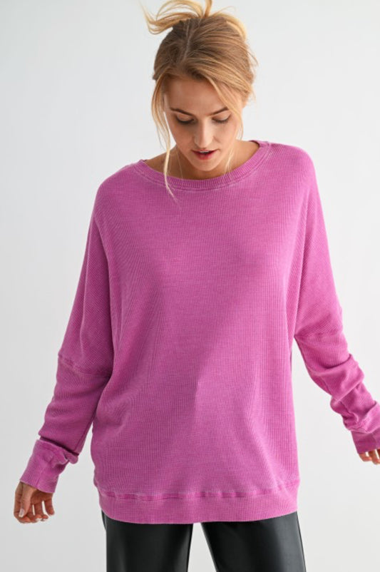 Waffle Ribbed Roundneck Pullover