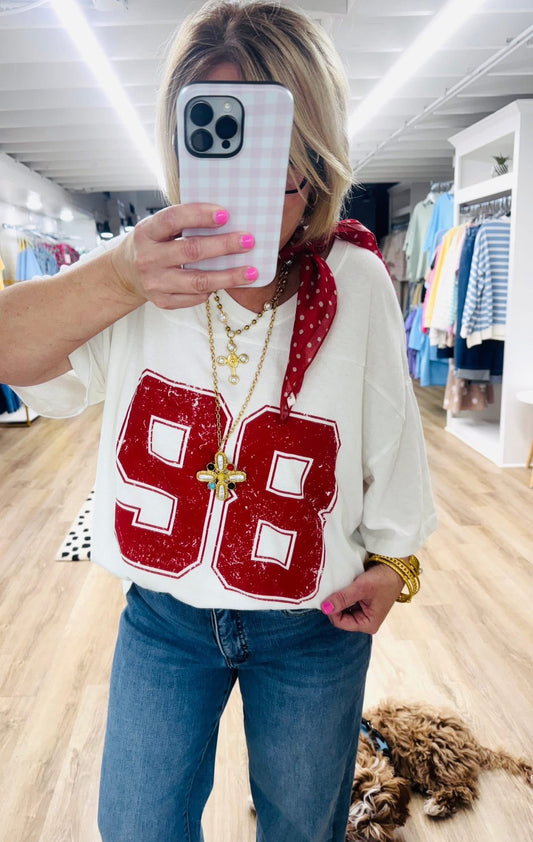 Oversized Varsity V-Neck Graphic