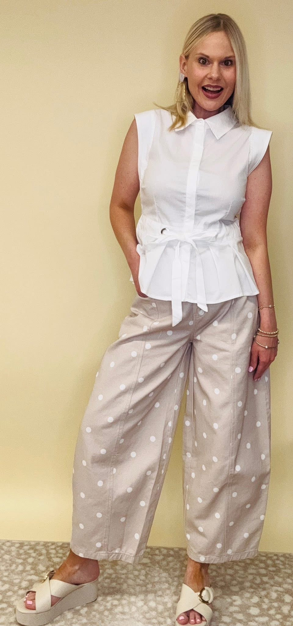 Khaki Polka Dot Barrel Jean