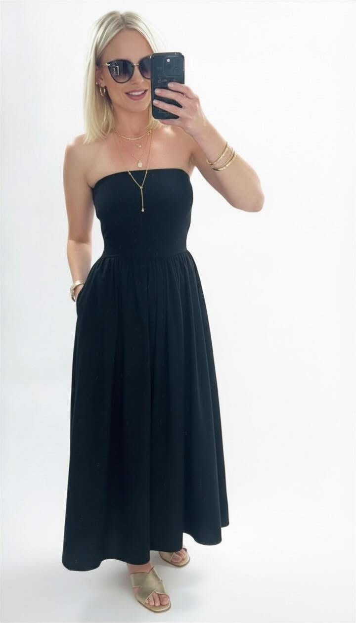Strapless Flowy Midi Dress