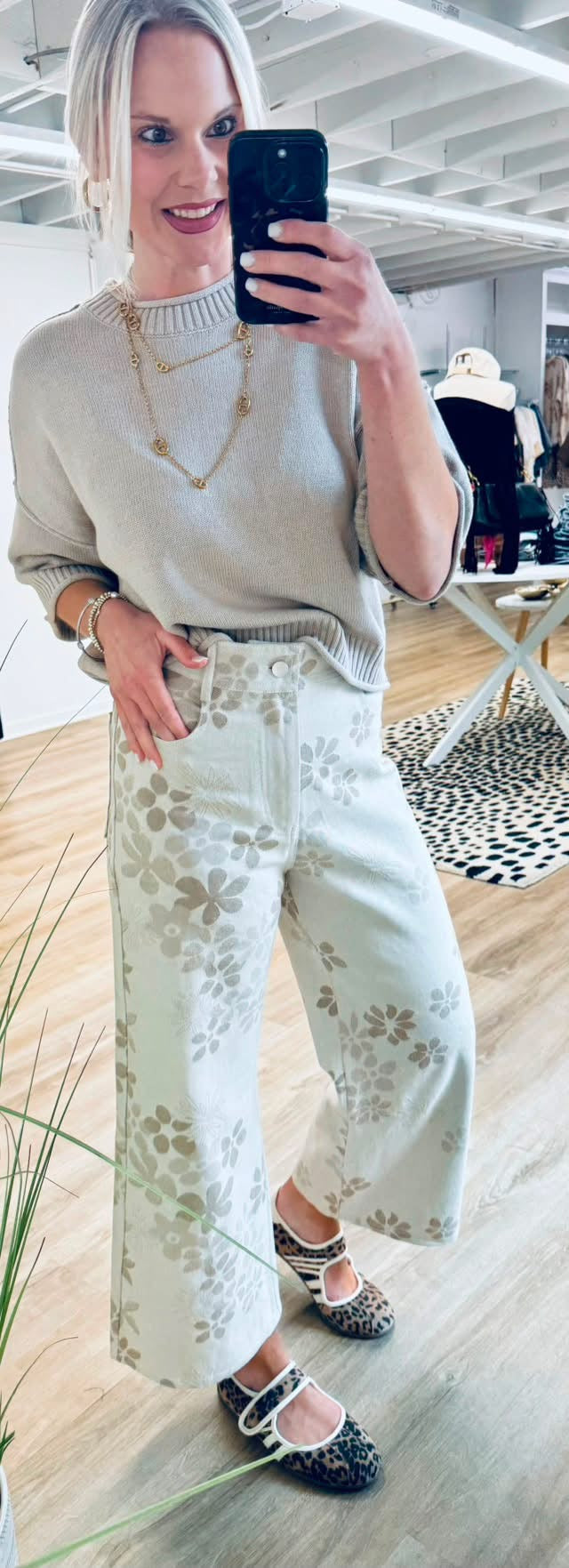 The Blossom Oatmeal Floral Pants