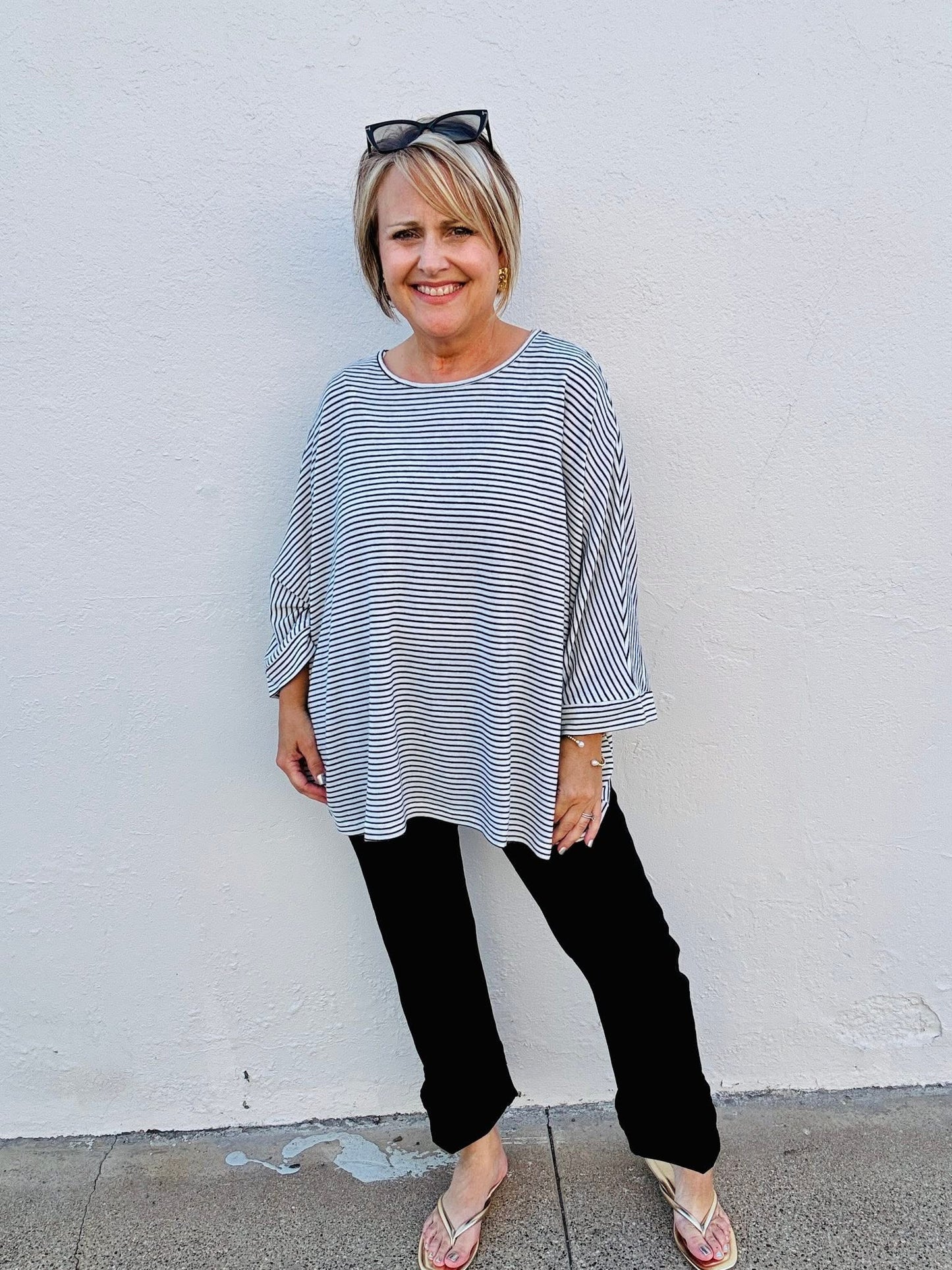Stripe Pattern 3/4 Sleeve Top