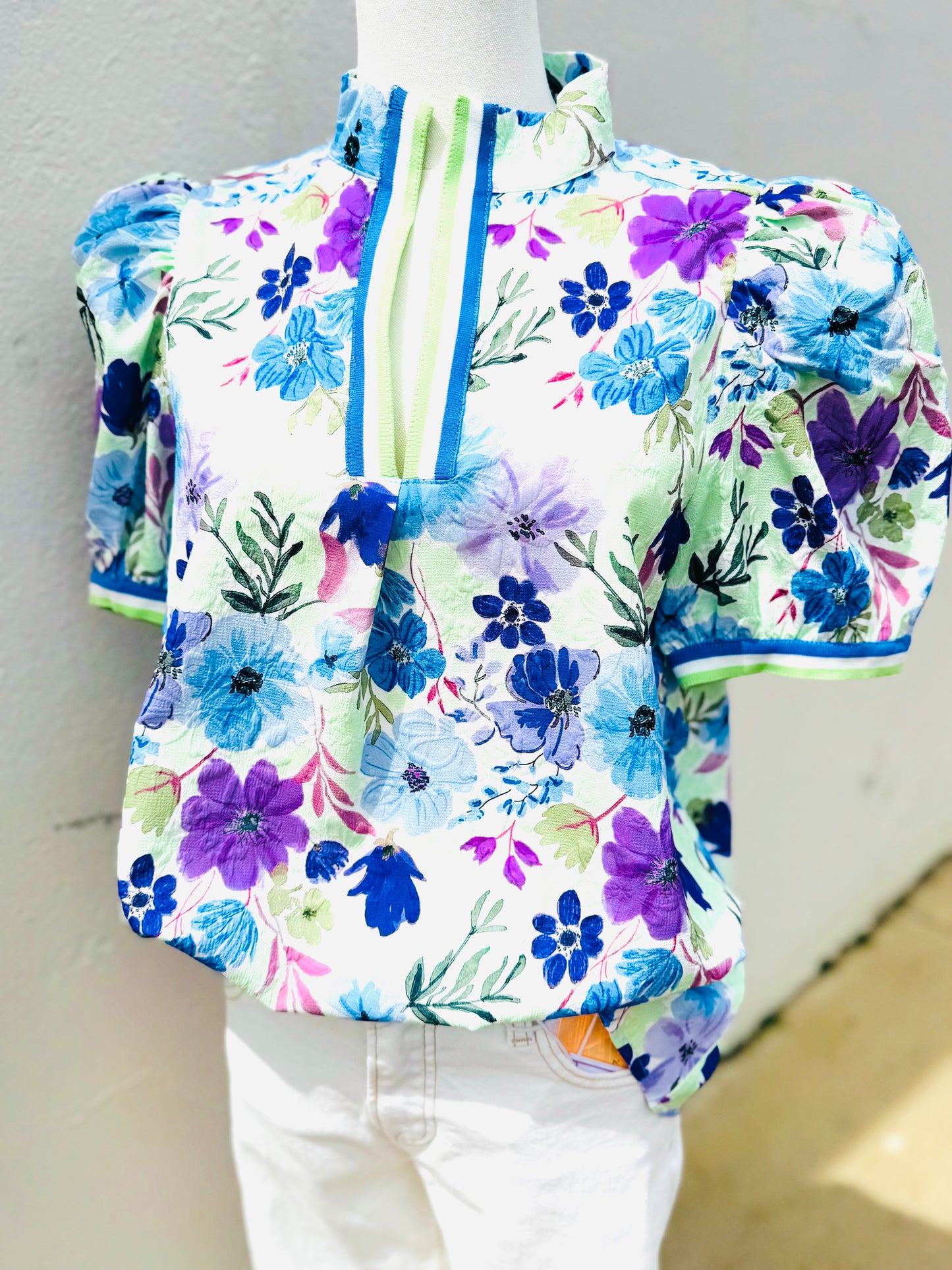 Flower Shop Top, Blue/Mint