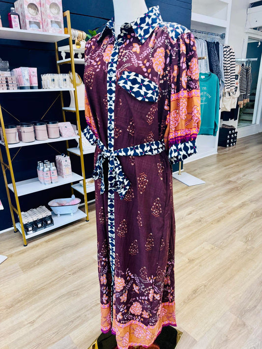 Meadow Merlot Brown Midi Dress