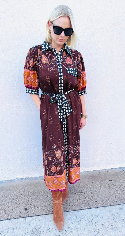 Meadow Merlot Brown Midi Dress