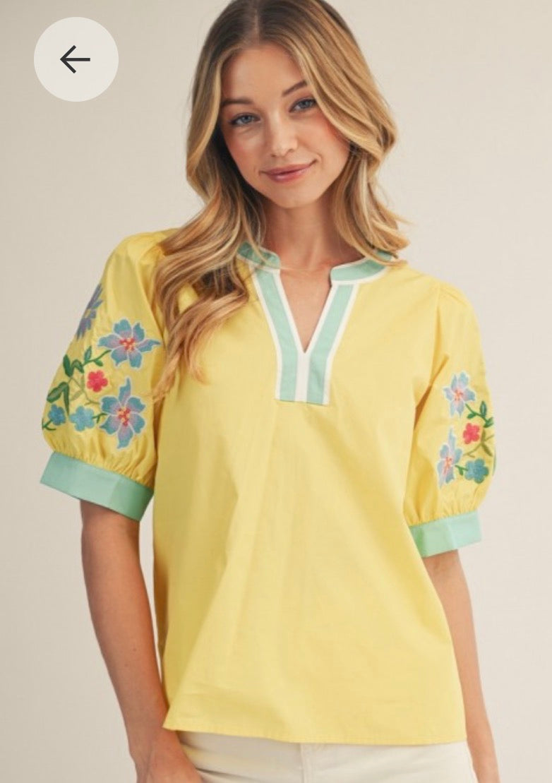 Sweet Sunshine Yellow Embrd Top