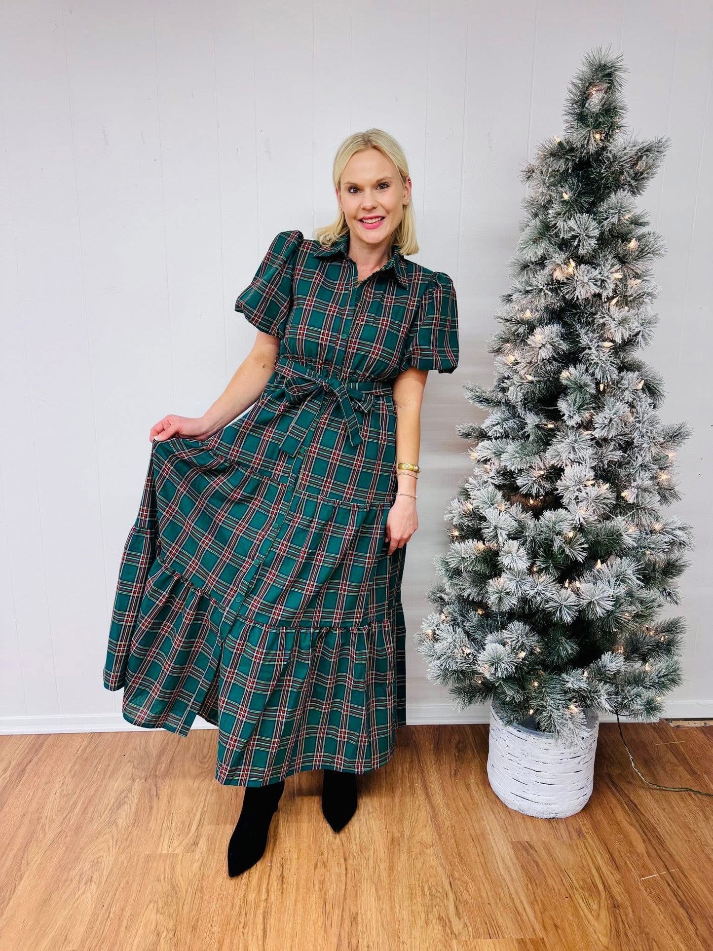 Merry Mood Green Plaid Maxi