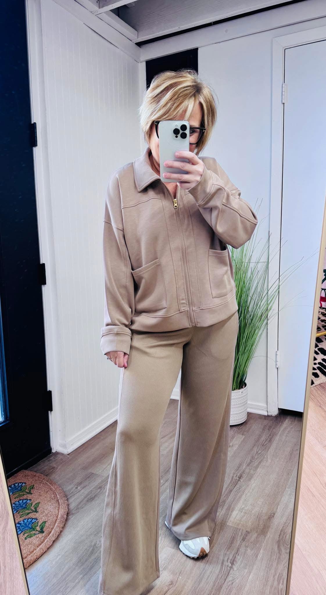 Luxe Wash Rib Wide-Leg Pants