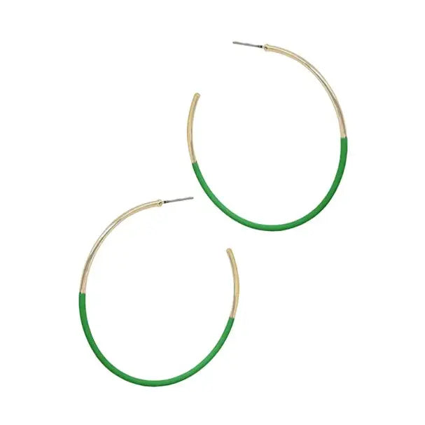 Gold/Green Skinny Hoop Earrings