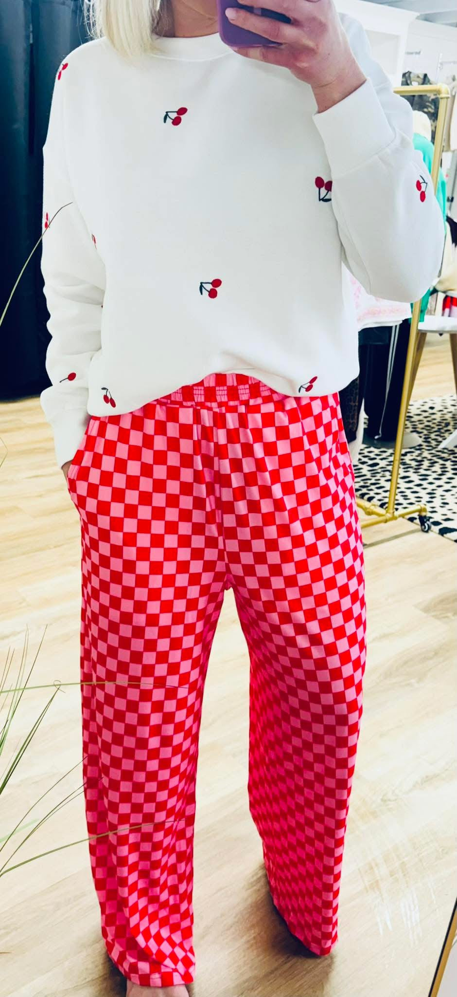 Red & Pink Checkered Pants