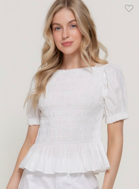 Smocked Short Sleeve Top
