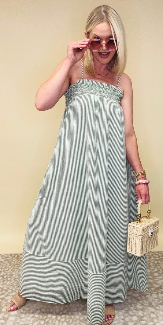 Simply Serene Green Striped Maxi