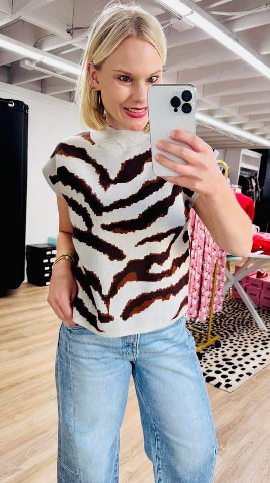 Animal Print Mock Neck Sweater