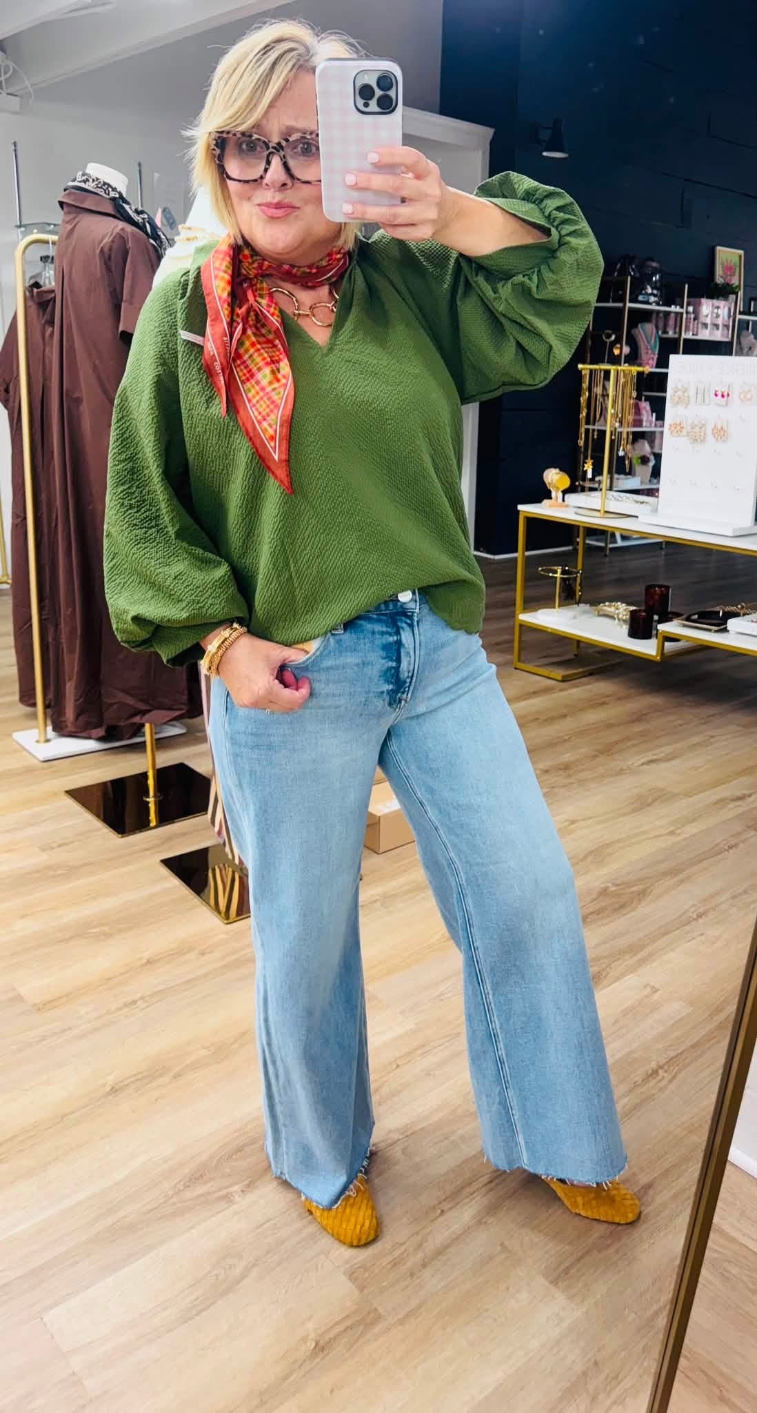 Split V-Neck With Balloon Sleeves