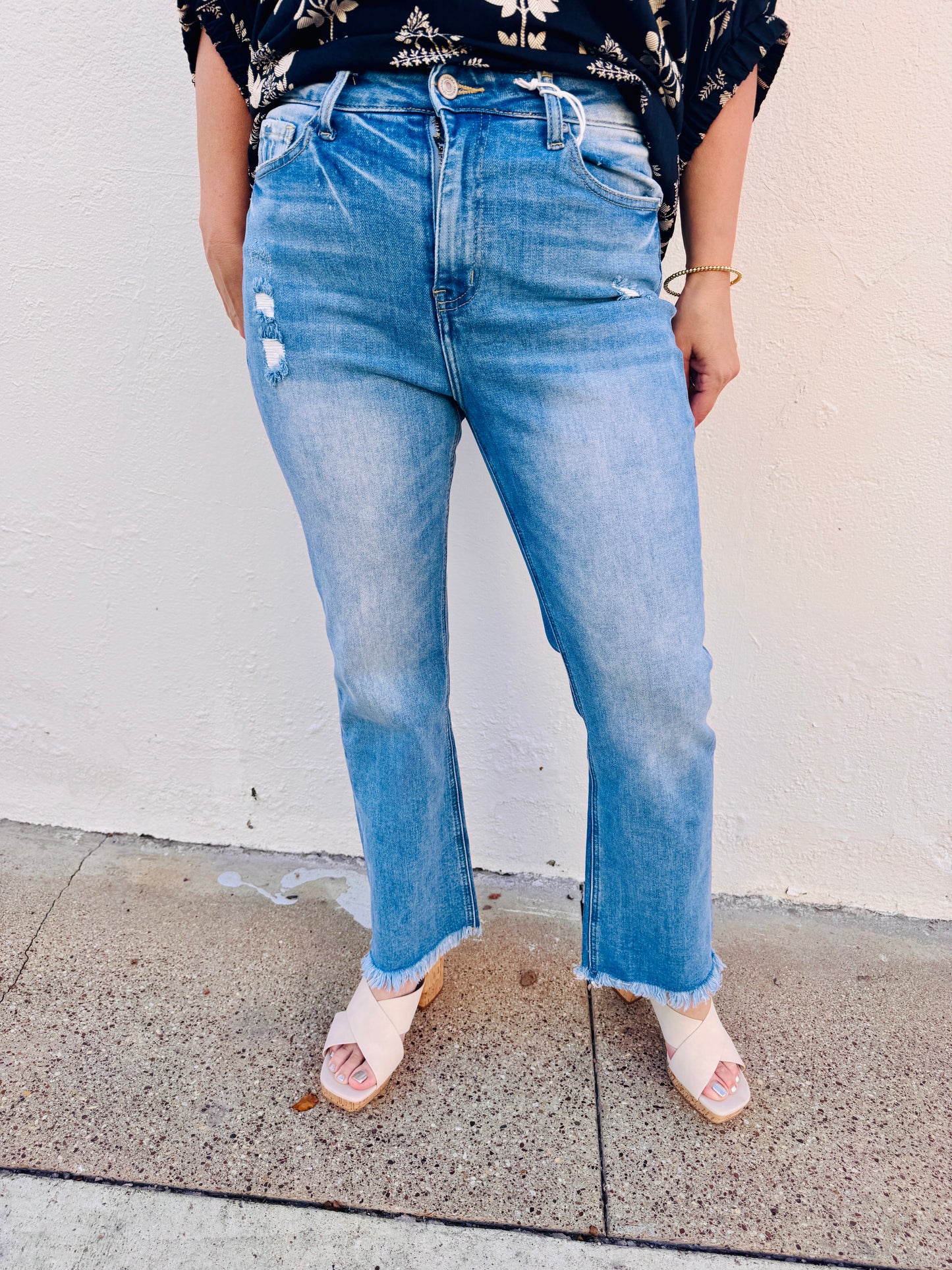 High Rise Straight Raw Hem Jeans