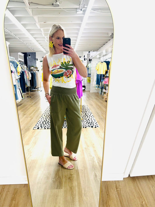 Smocked Waist Wide Leg Pants