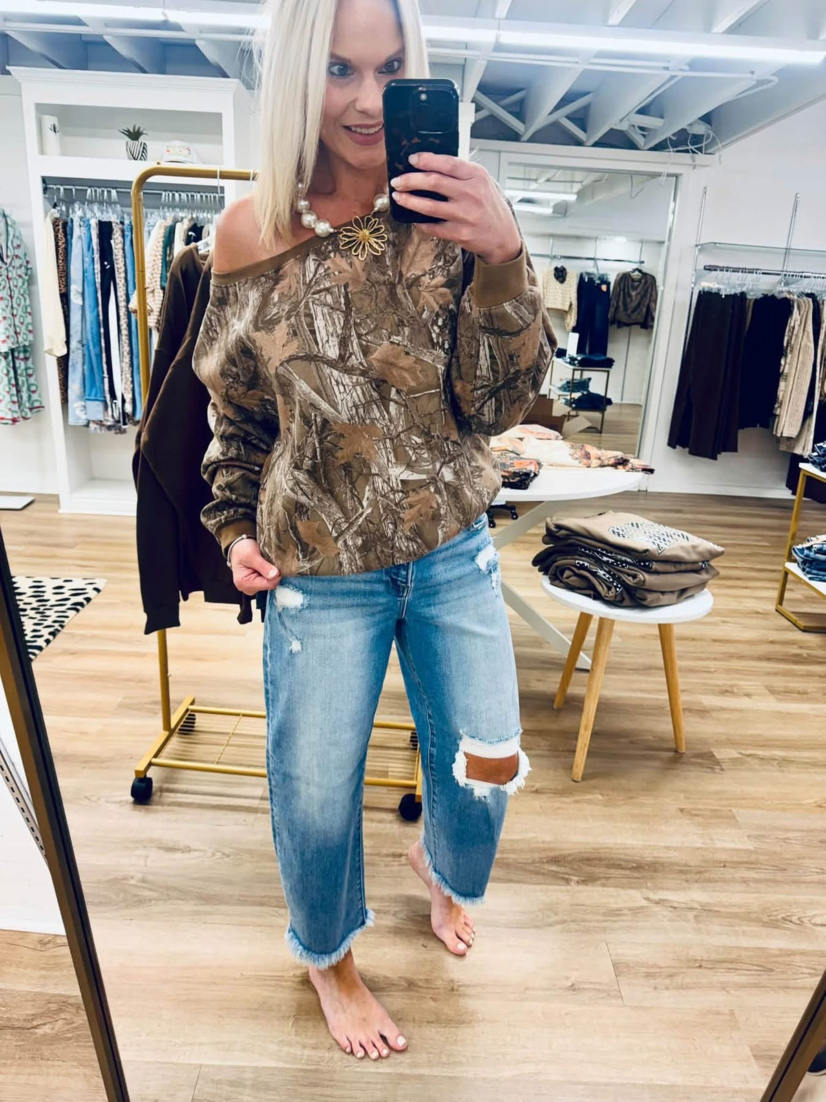 Lattes & Lounge Brown Camo Top