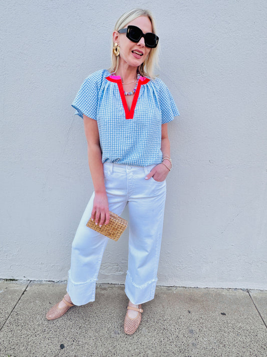 The Gingham Blue Top