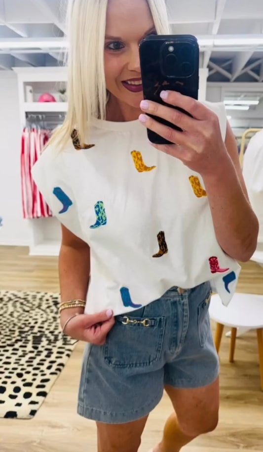 Cowboy Boot Short Sleeve Top