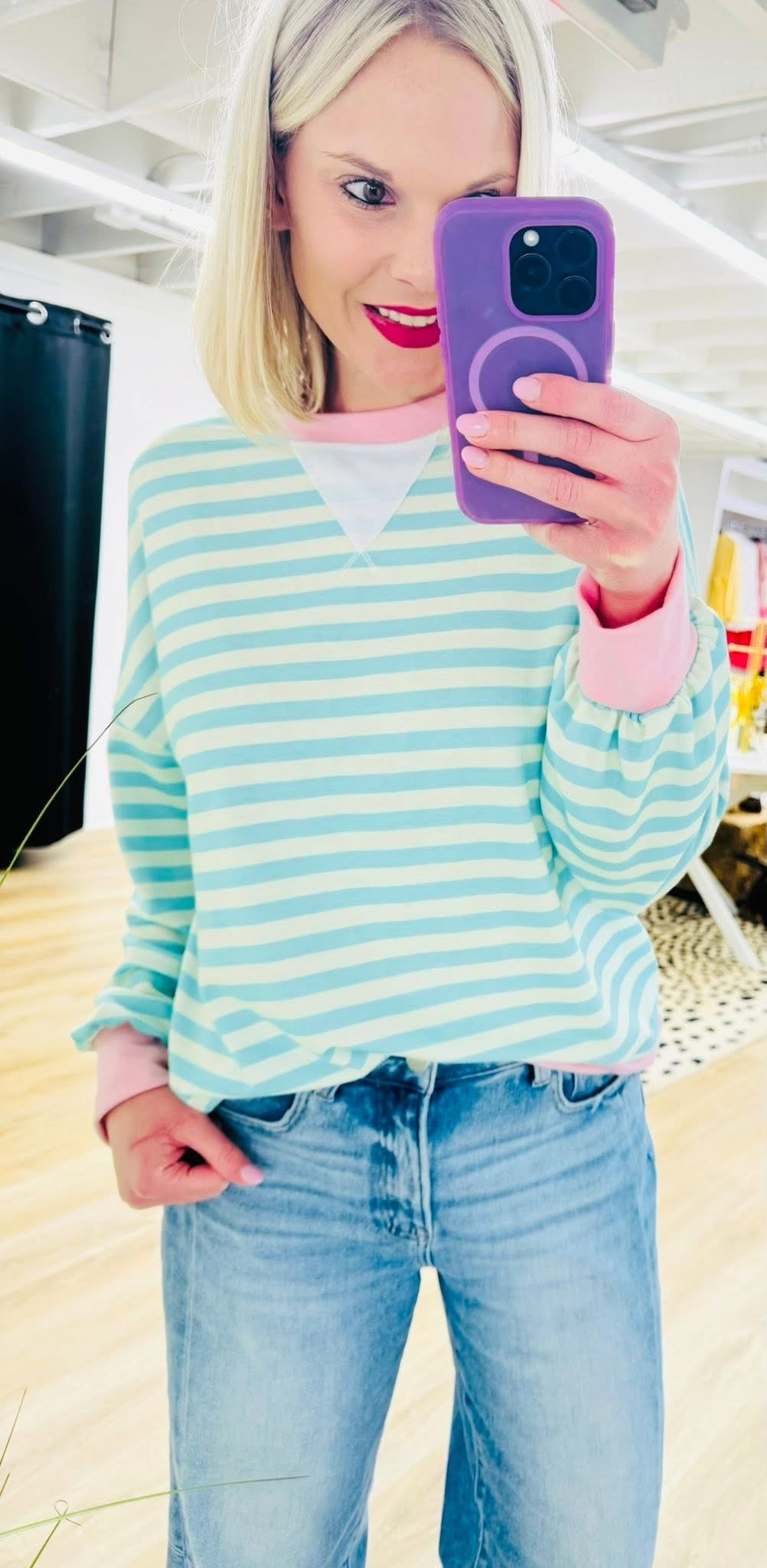 Striped Mint French Terry Pullover