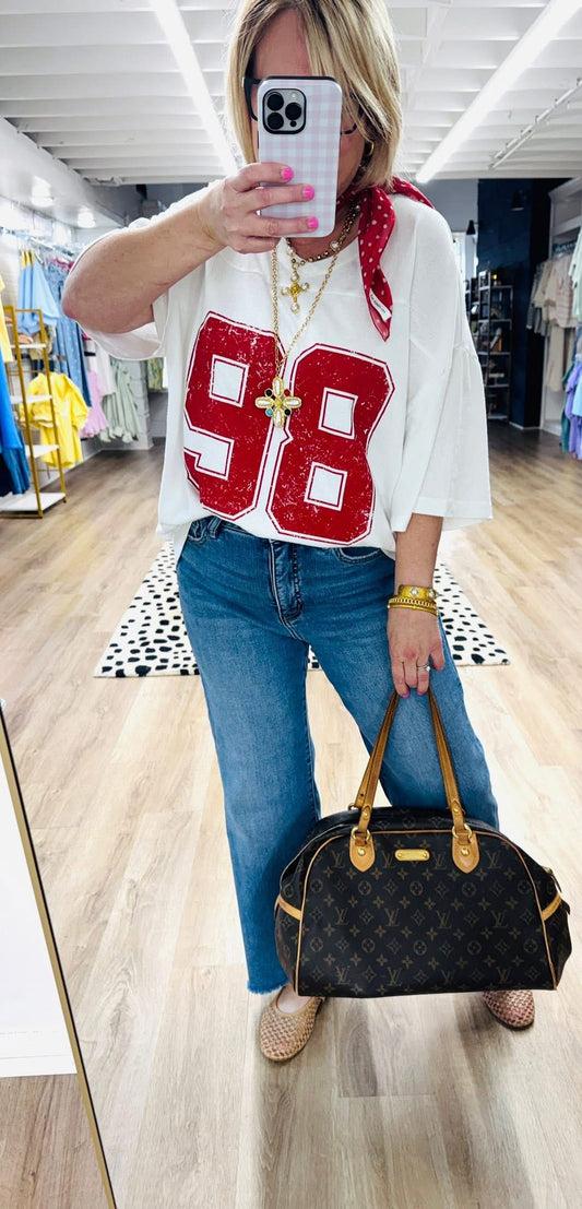 Oversized Varsity V-Neck Graphic