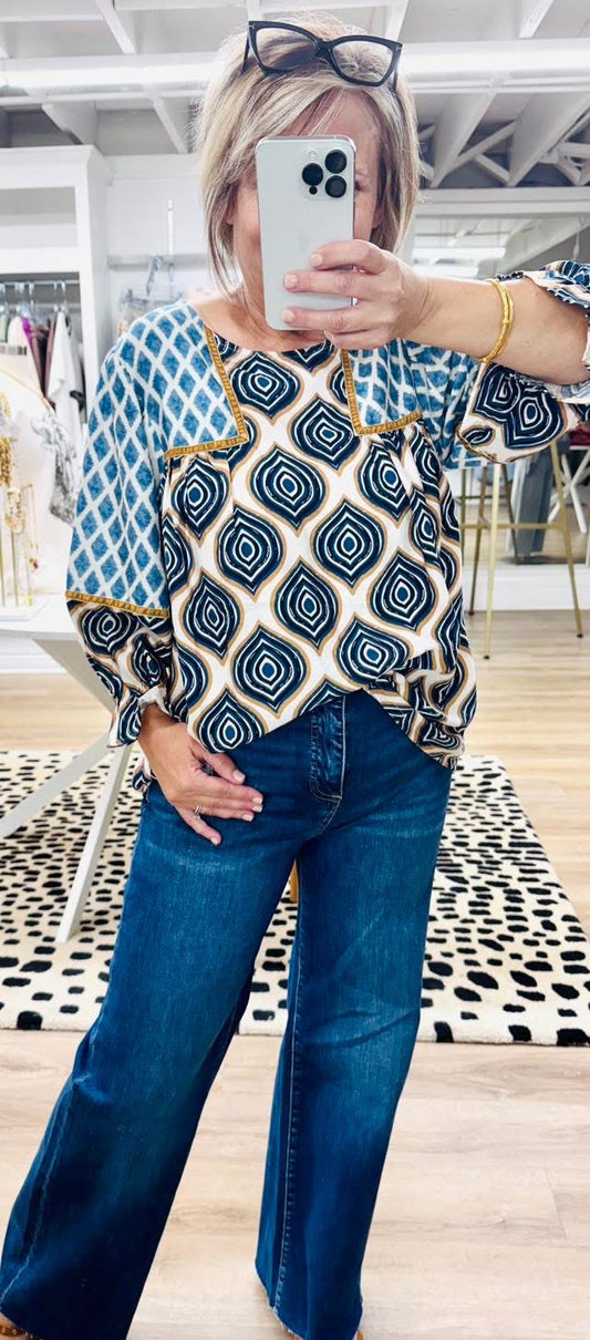 Free Time Blue Mix Blouse