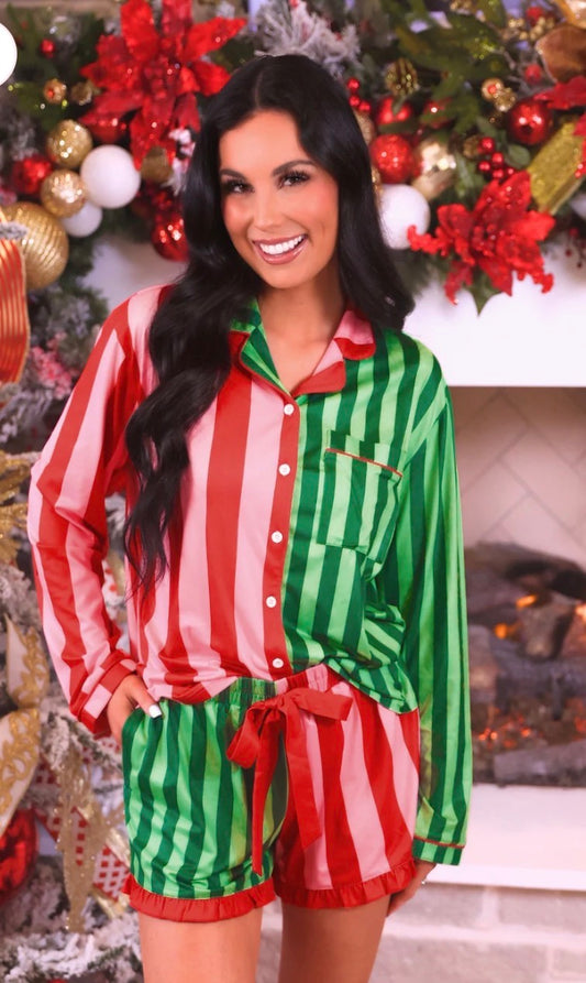Christmas Stripes Ruffle PJ Set