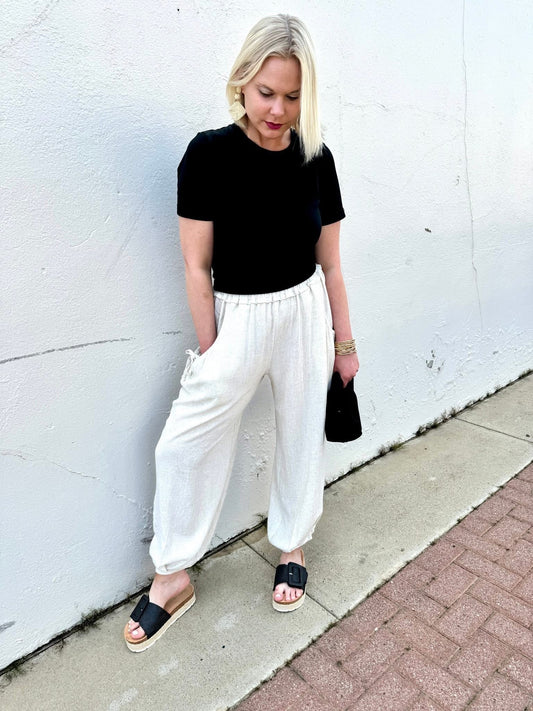 Beach Days Oatmeal Linen Pants