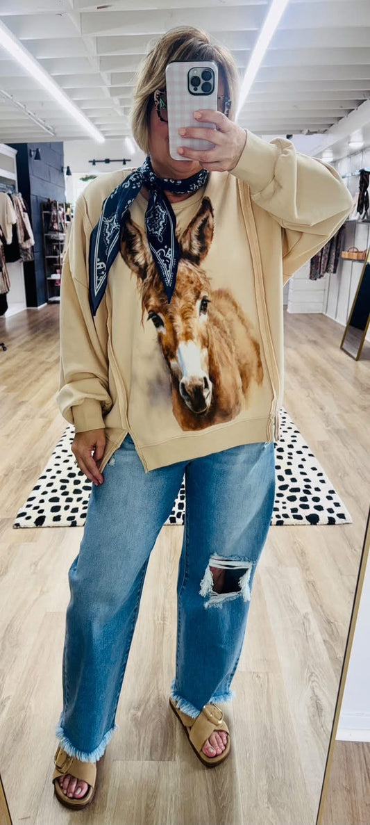 Hay Girl Horse Oversized Swtr