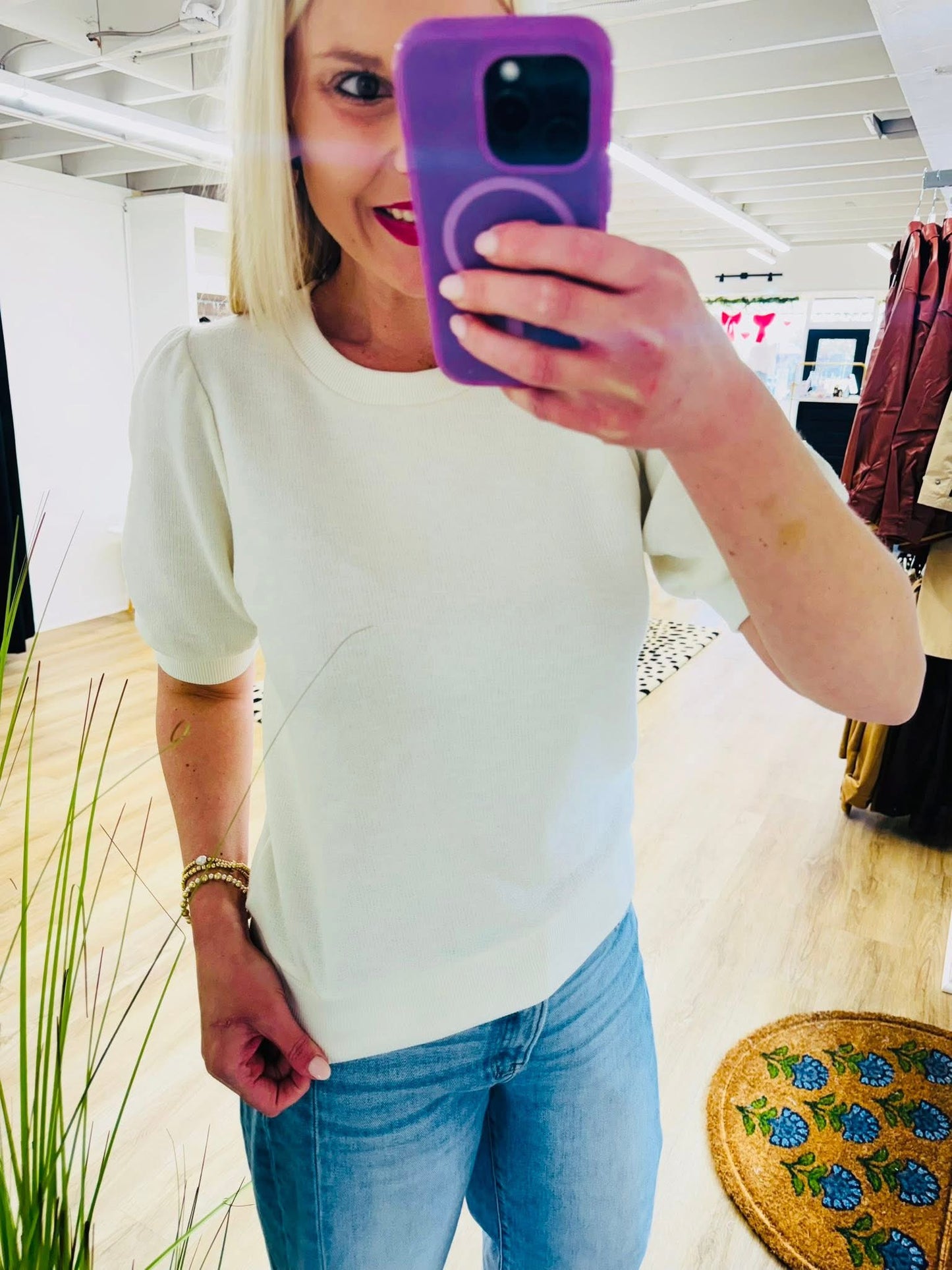 Puff Short Sleeve Crew Neck Top