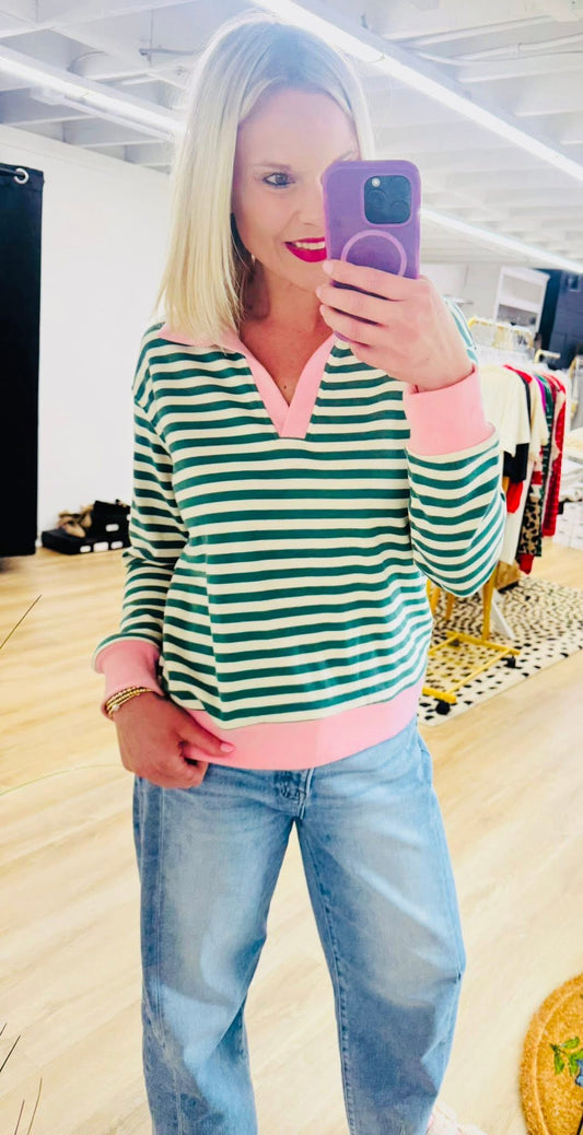 Contrast Polo Striped Sweatshirt