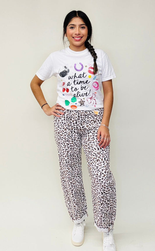 High Rise Leopard Barrel Jeans
