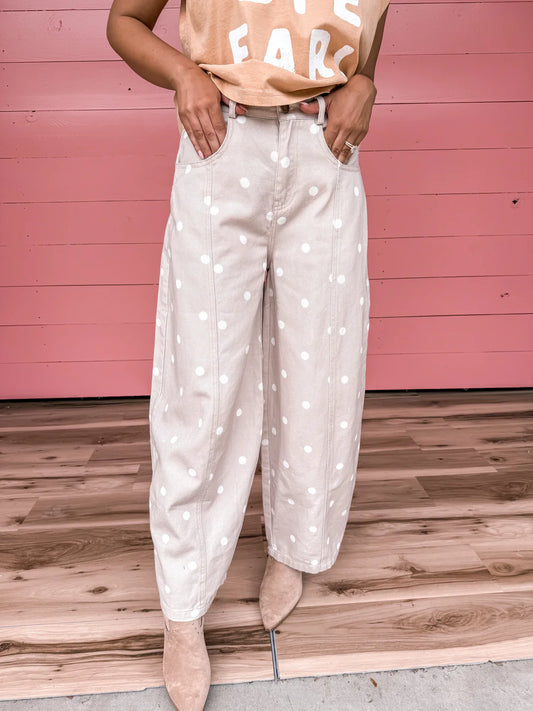 Khaki Polka Dot Barrel Jean