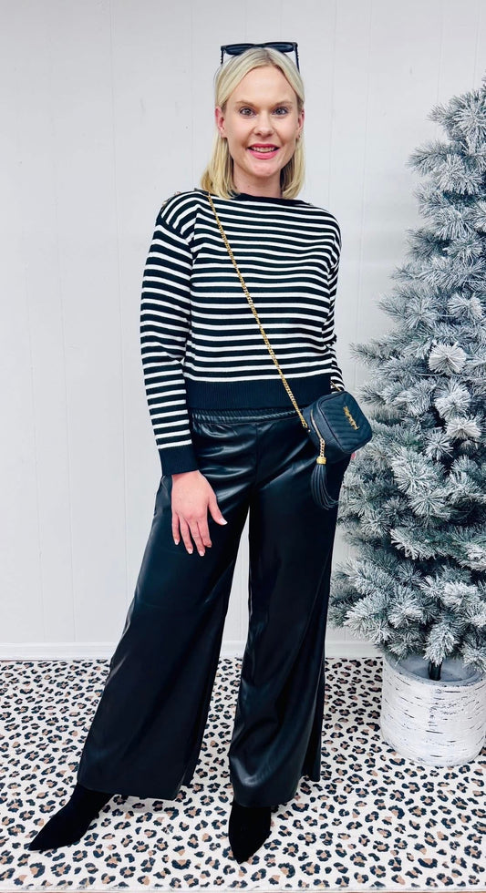 Straight Black Faux Leather Pants