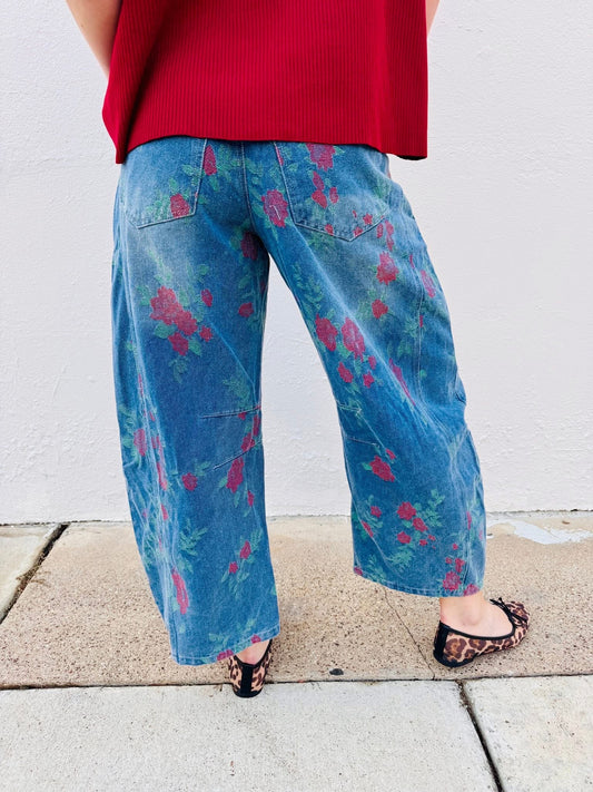 Cover Me In Roses Barrel Jean
